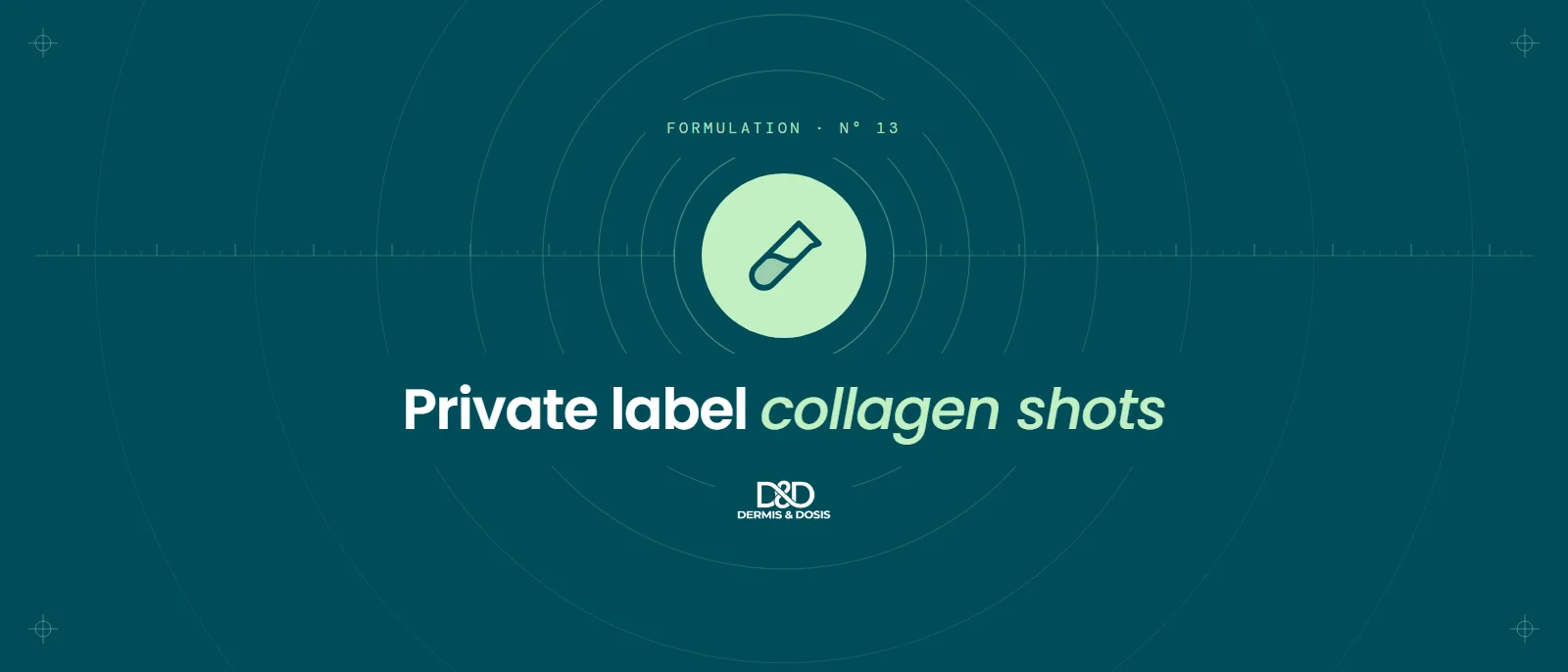 Blog cover: Private label collagen shots, with a test tube icon inside concentric rings
