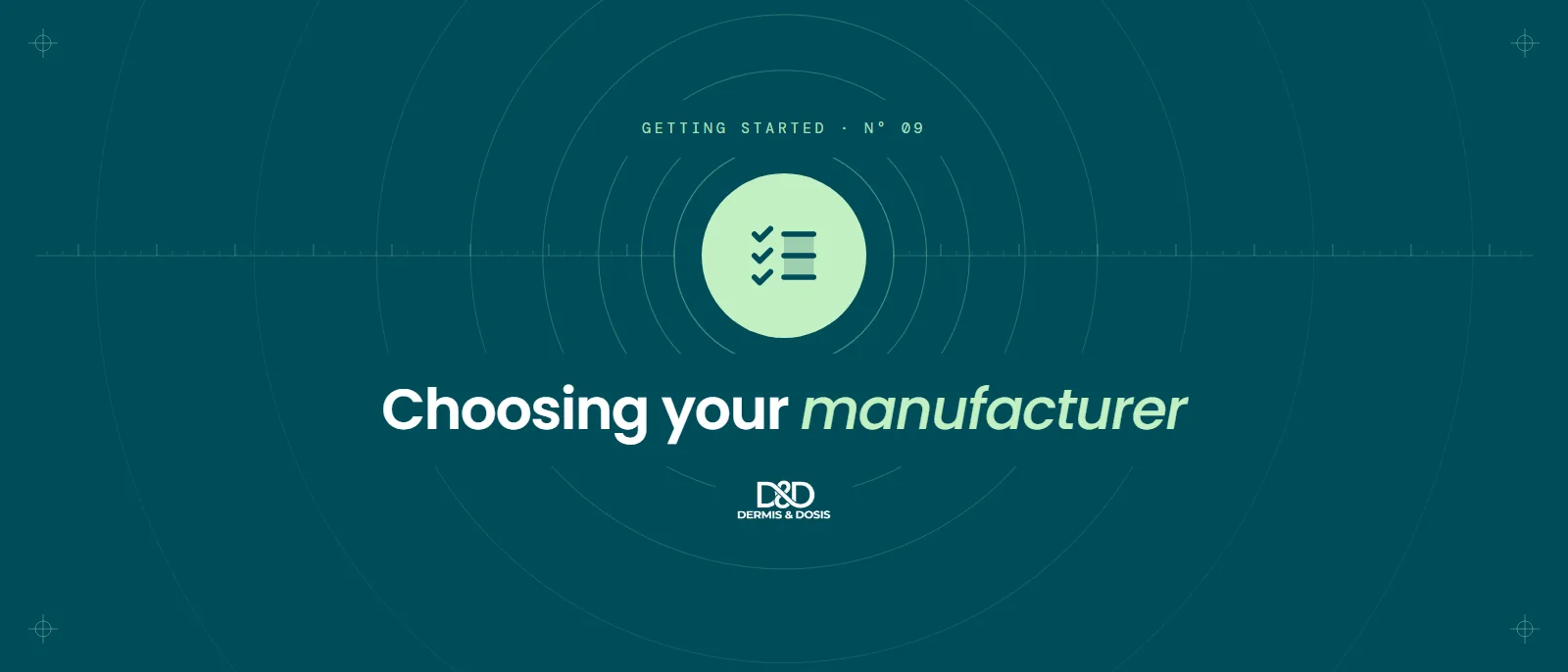 Blog cover: Choosing your manufacturer, with a checklist icon inside concentric rings