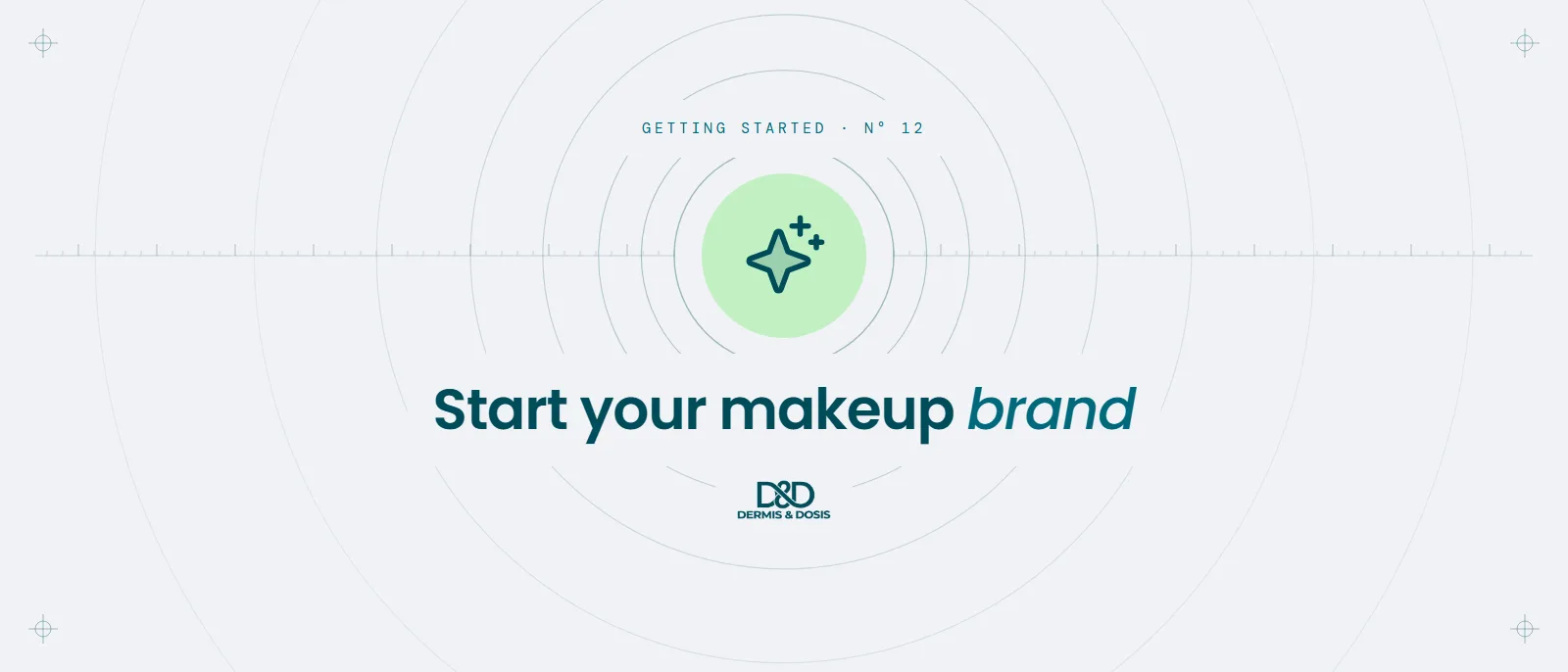 Blog cover: Start your makeup brand, with a sparkle icon inside concentric rings
