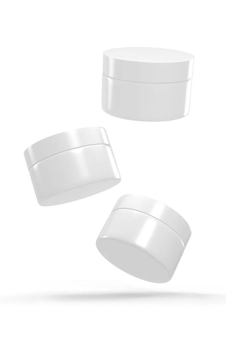 Three white cream jars