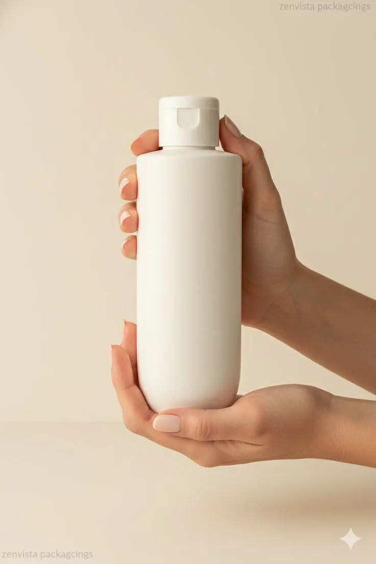 A white bottle held in two hands